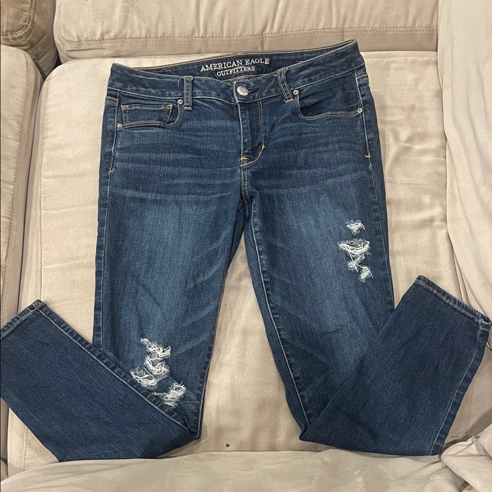 American Eagle Outfitters Dark Blue Distressed Jeans